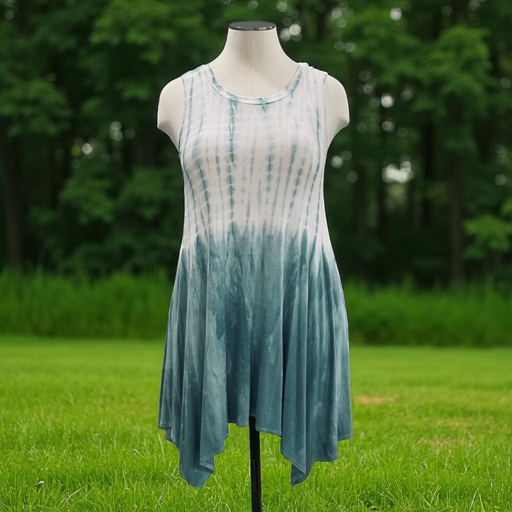 143 Story Tie Dye Tunic Dress Handkerchief Hem Boho Festival Cottage Oversized L